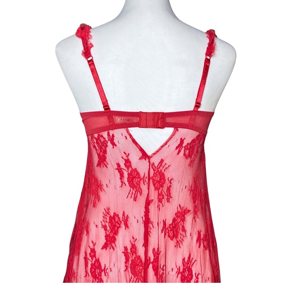 Vintage Y2K Coquette Red Sheer Lace Christmas Slip Dress. S/M. Babydoll Lingerie - Picture 6 of 9